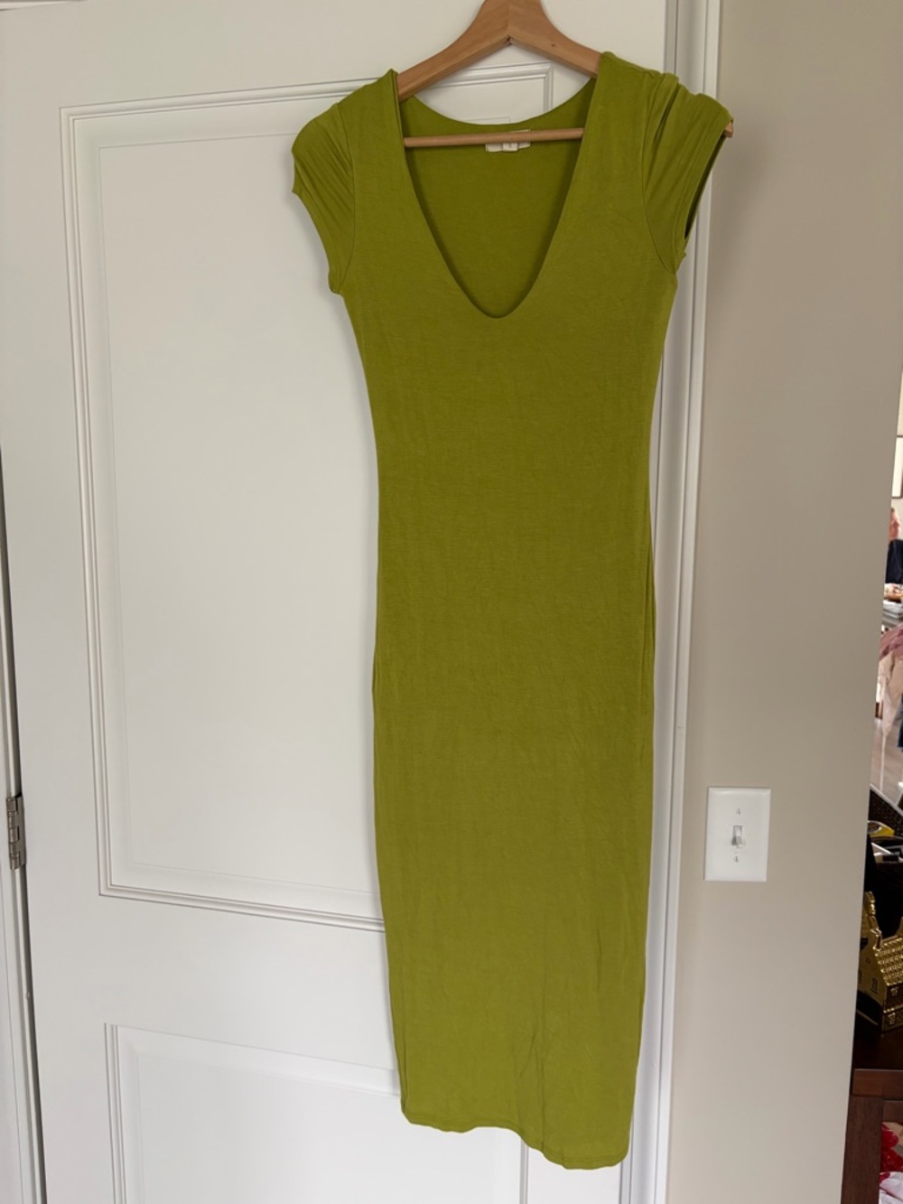 Olive Green V-Neck Midi Dress